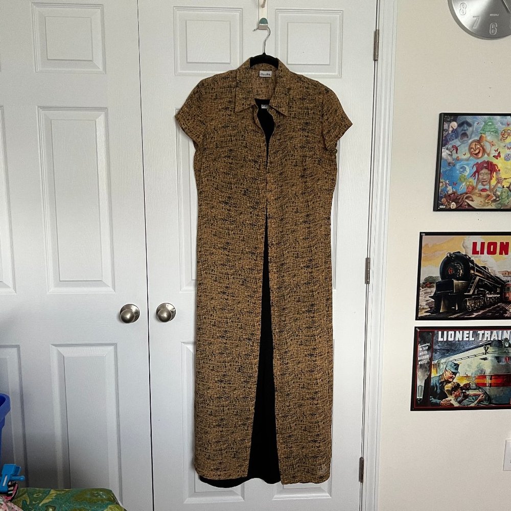 Paradox black tank dress w/snakeskin print duster, vintage circa late 1900's